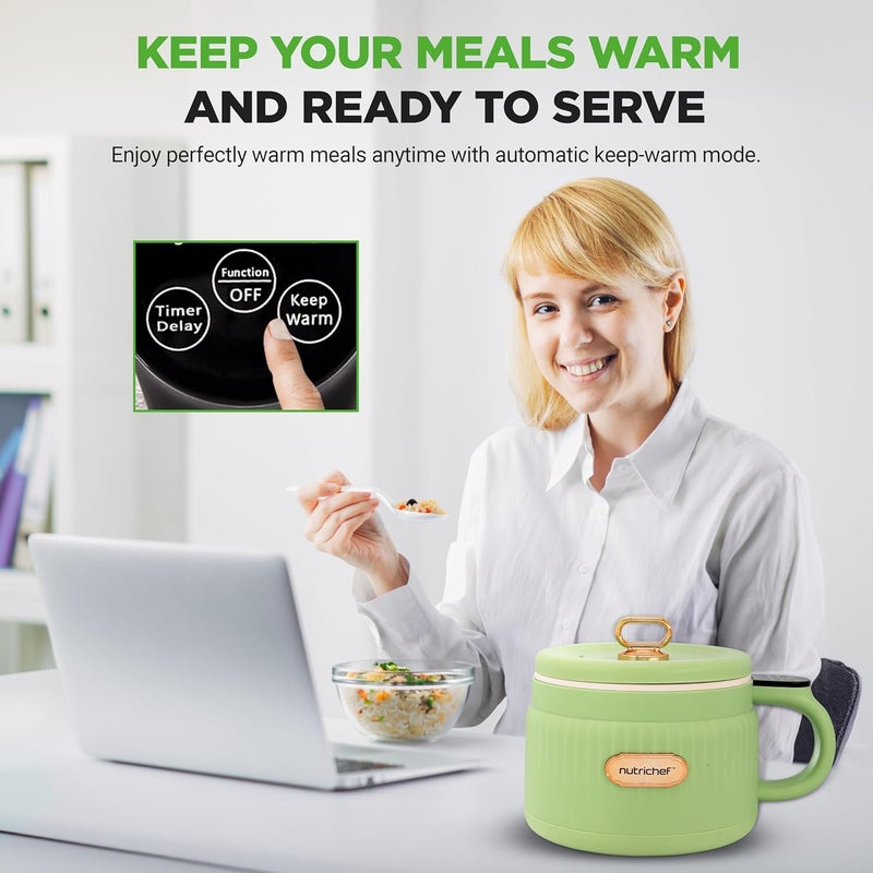 NutriChef 1.6 QT Portable Electric Rice Cooker & Lunch Maker | Multi-Functional & Non-Stick Ceramic Coating | Digital Control Panel | 6 Cook Functions: Rice, Soup, Stew, Porridge & More | Green - Image 4